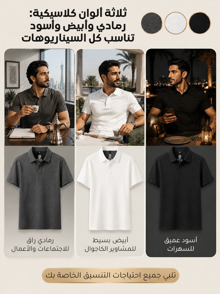 تيشيرت بولو رجالي بتصميم راق بسيط من مزيج قطن مصري وصوف