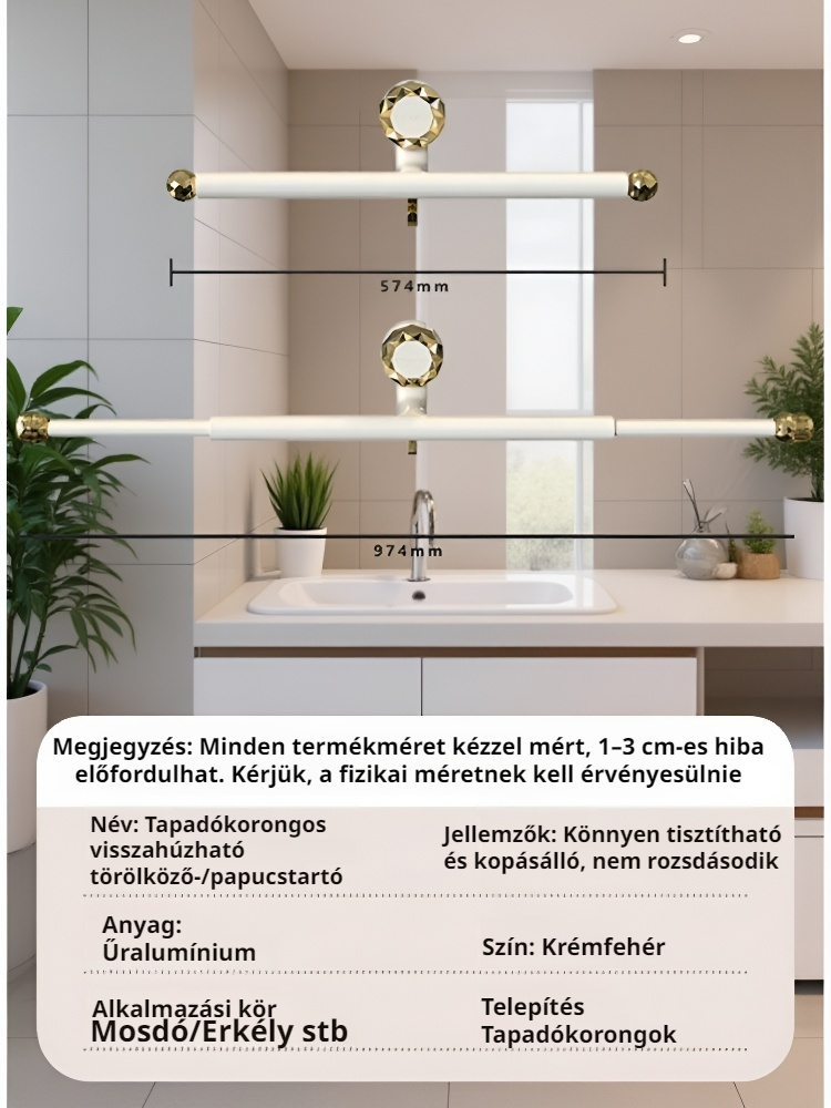 Fali, nyom nélkül rögzíthető, többfunkciós, teleszkópos tárolópolc 