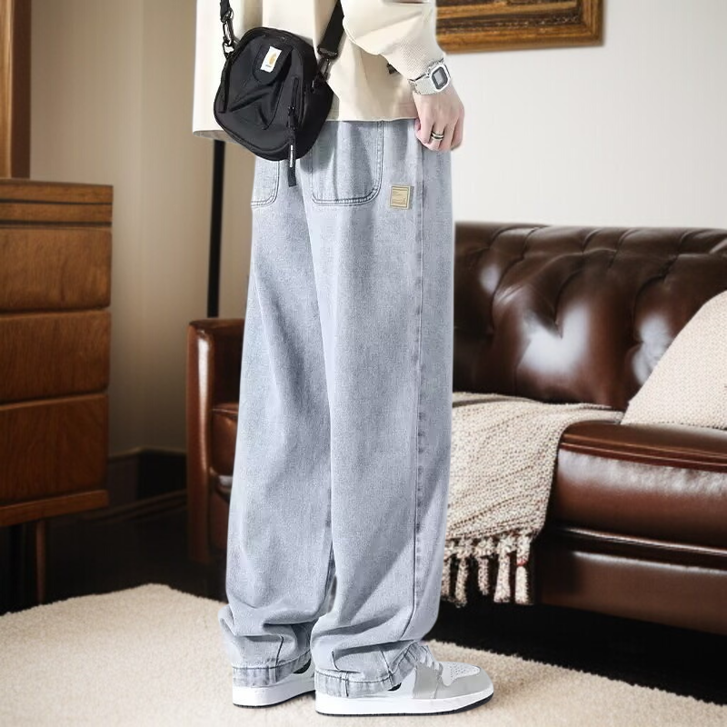 メンズアメリカンウォッシュジーンズ、ルーズストレート、トレンドブランドワイドパンツ、アメリカンハイストリート万能カジュアルロングパンツ