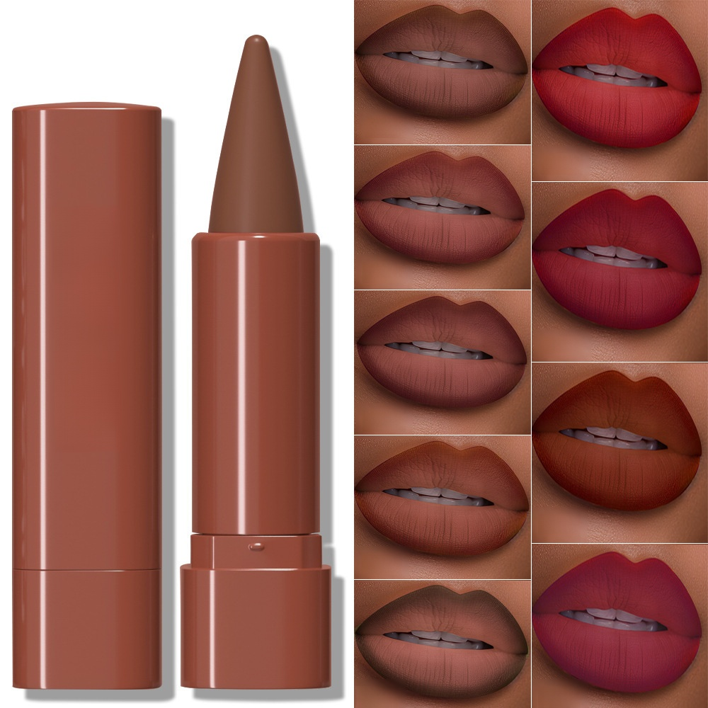 Lápiz labial mate de color marrón rojizo