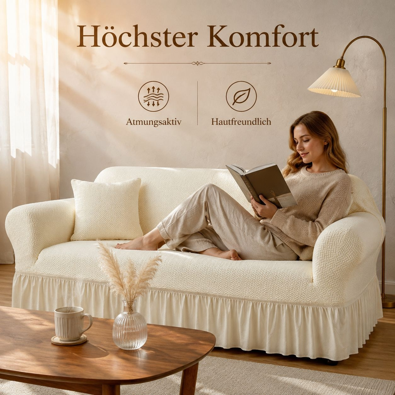 Jacquard Sofaüberwurf mit Rüschen