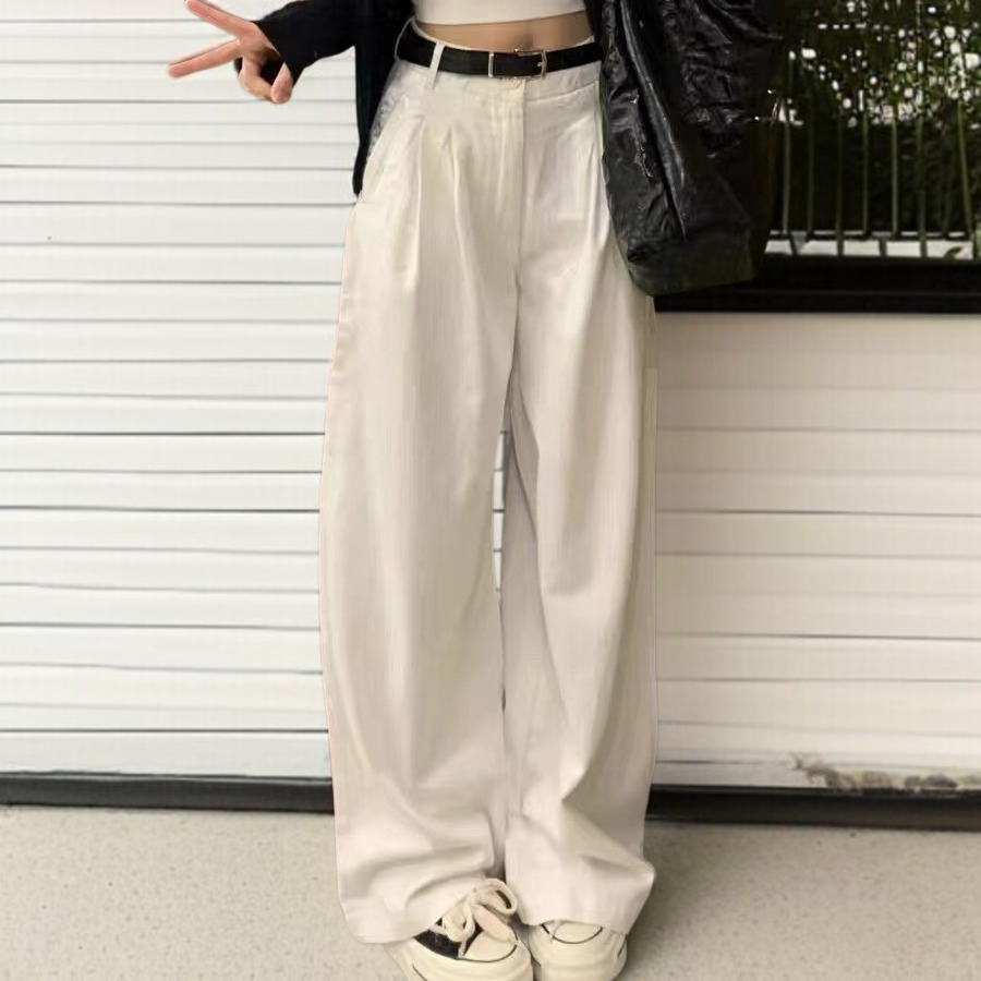 춘추 하이웨스트 와이드 팬츠 와이드 슬림핏 여성 드레이프 와이드 데님 팬츠