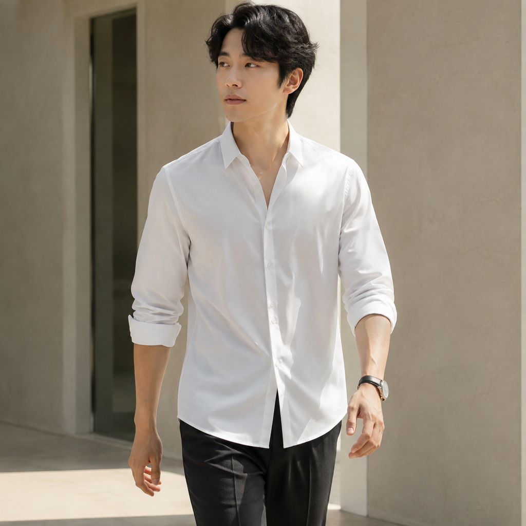 럭셔리 실켓 코튼 무봉제 남성 셔츠