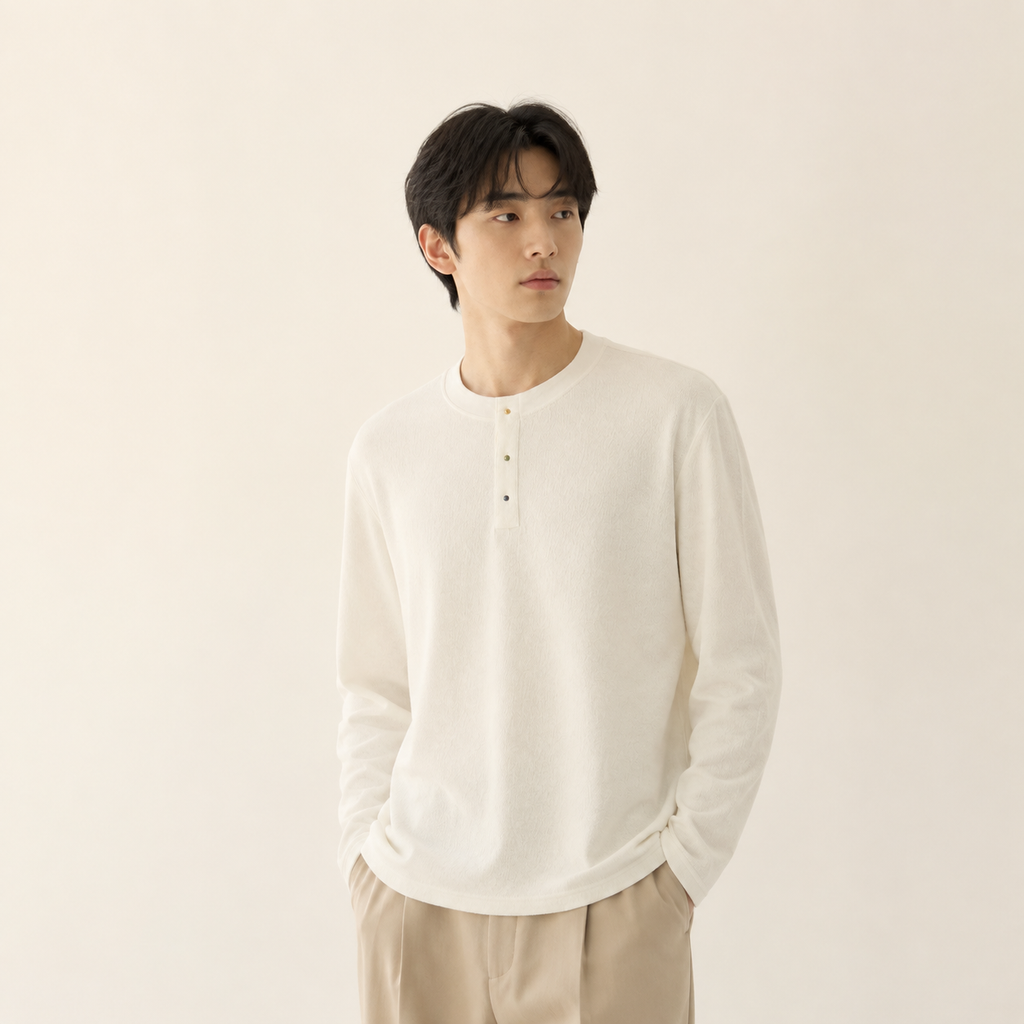 신상 텍스처 헨리넥 긴팔 이너 티셔츠