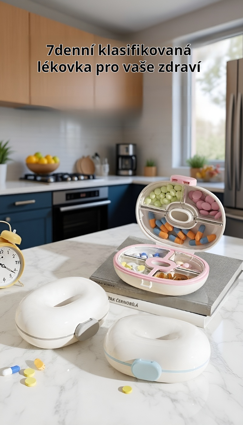 Týdenní dávkovač léků vhodný na cesty i domů