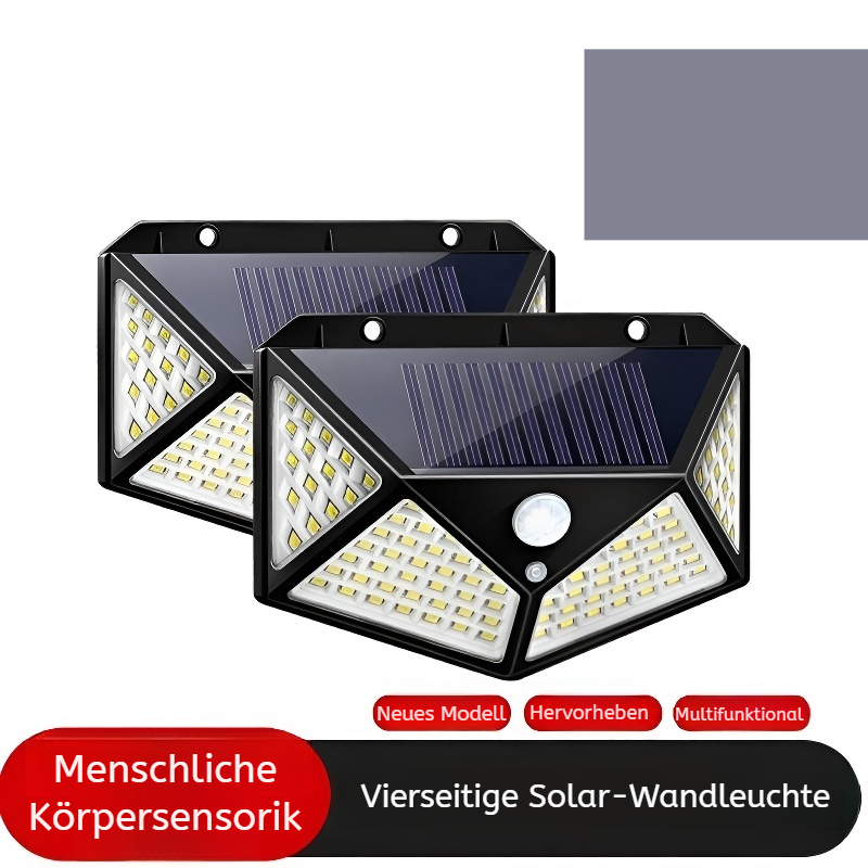 Vierseitige Solar-Wandleuchte mit Bewegungssensor