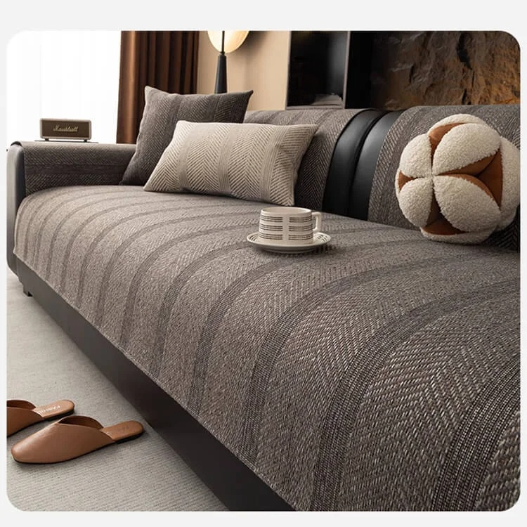 四季用リネン風ヘリンボーン柄ソファマット