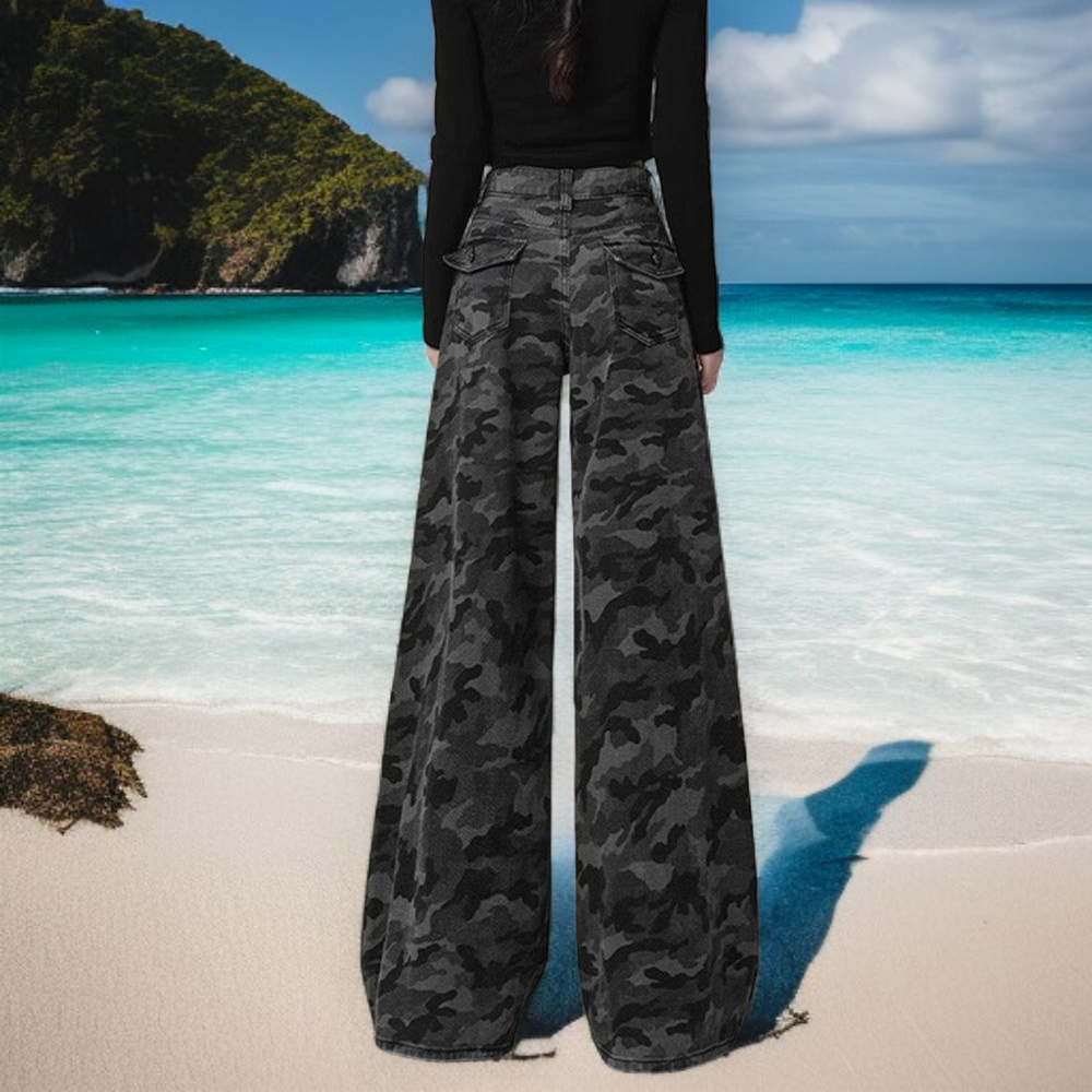 Moda de verano mujer pantalones vaqueros anchos