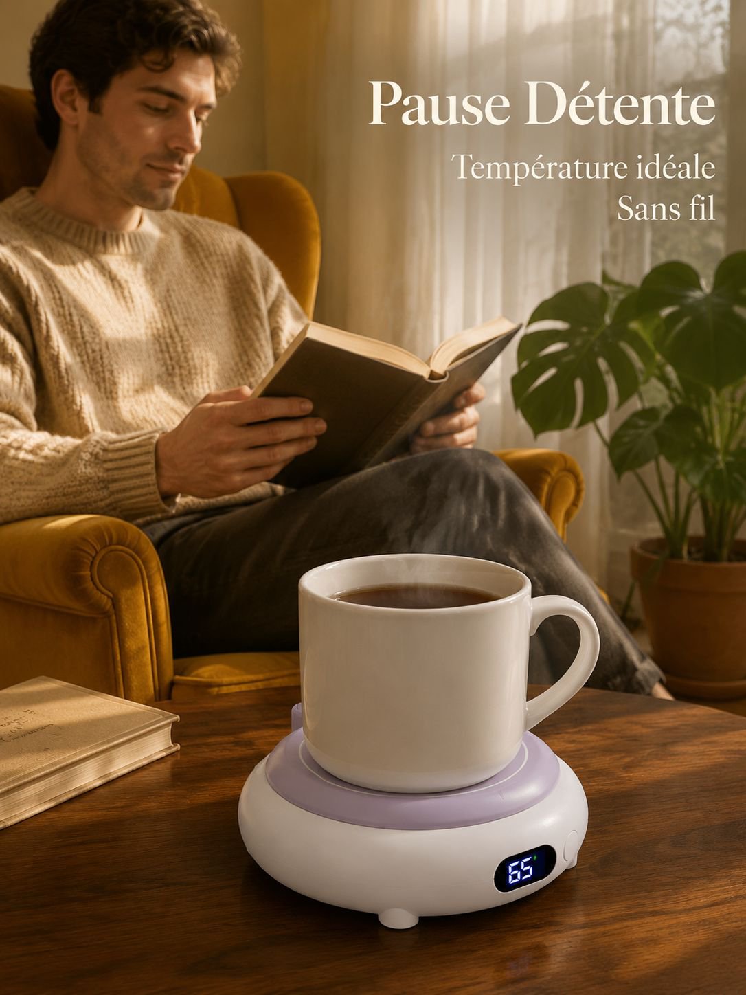 Sous-verre chauffant sans fil à température intelligente