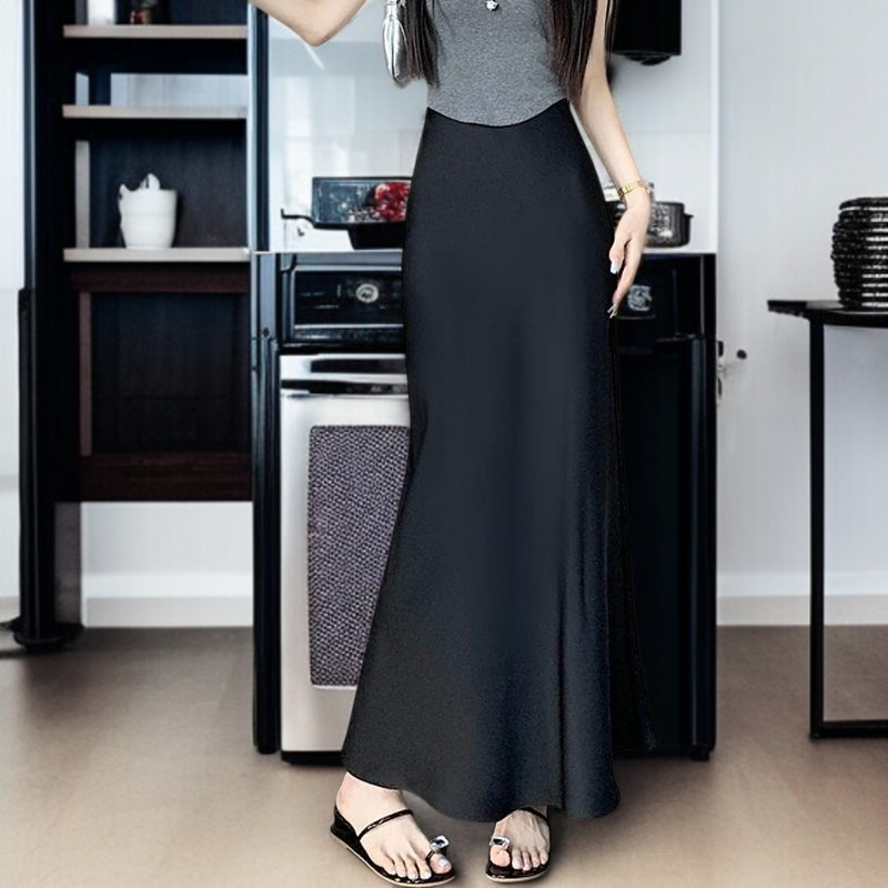 여름 하계 하기 왜소한 사람 꼬마 꼬맹이 여자 블랙 목이 긴 머메이드 스커트 스커트녀 붕대감기 긴 치마