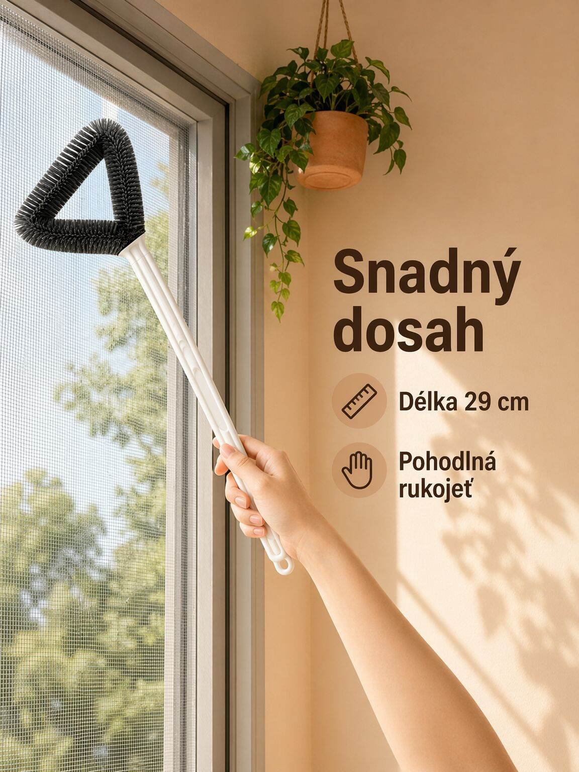 Domácí trojúhelníkový oboustranný čistič okenních sítí bez demontáže