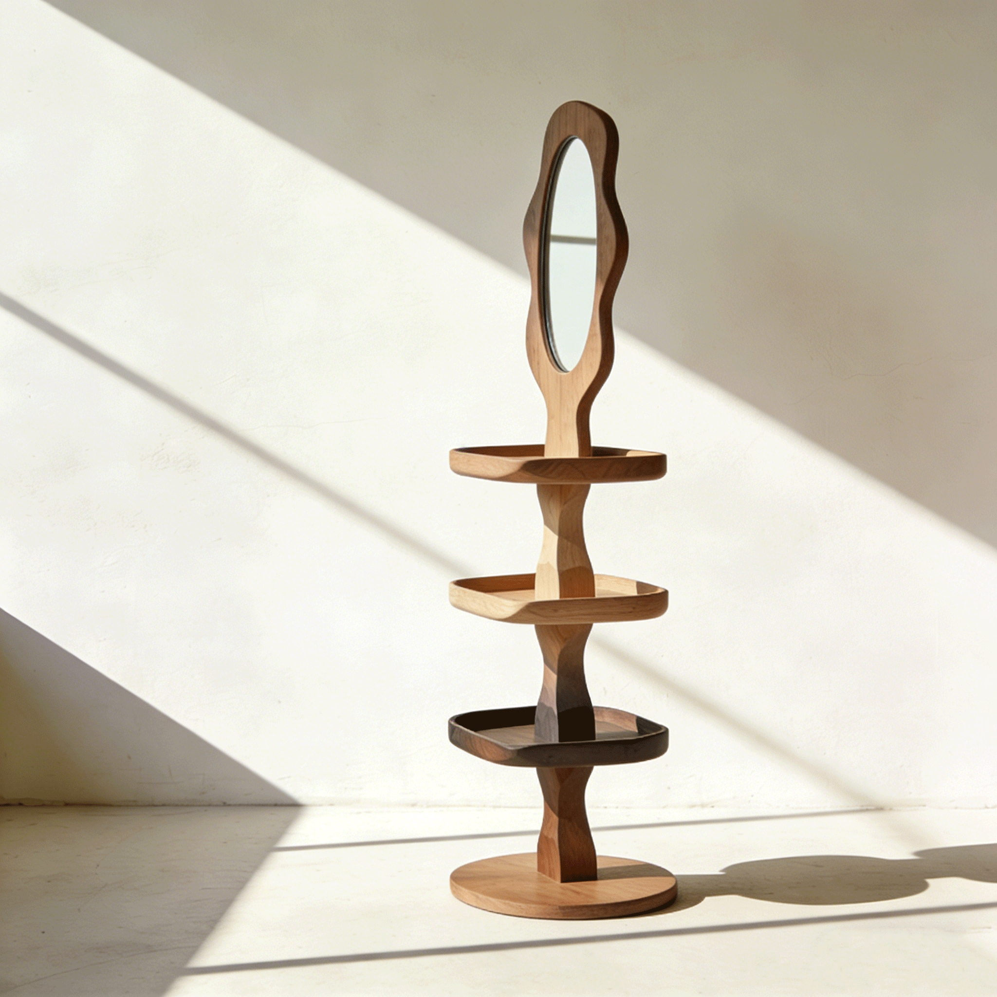 ミラー一体型床置き収納ラック