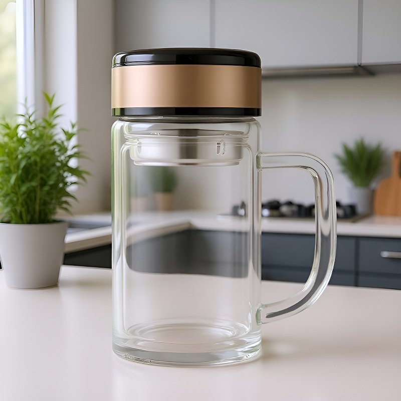 Taza de agua hecha a mano de vidrio de doble pared