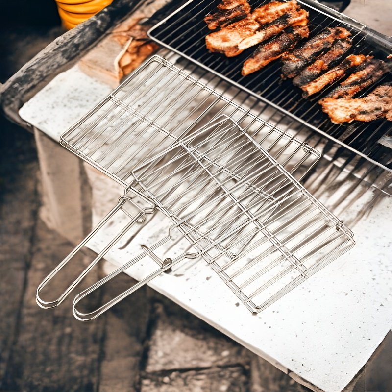 다용도 접이식 바베큐 도구 핸드헬드 경량 바베큐 그릴 바베큐 그릴 직사각 생선 그릴 집 밖 소성 요리 도구
