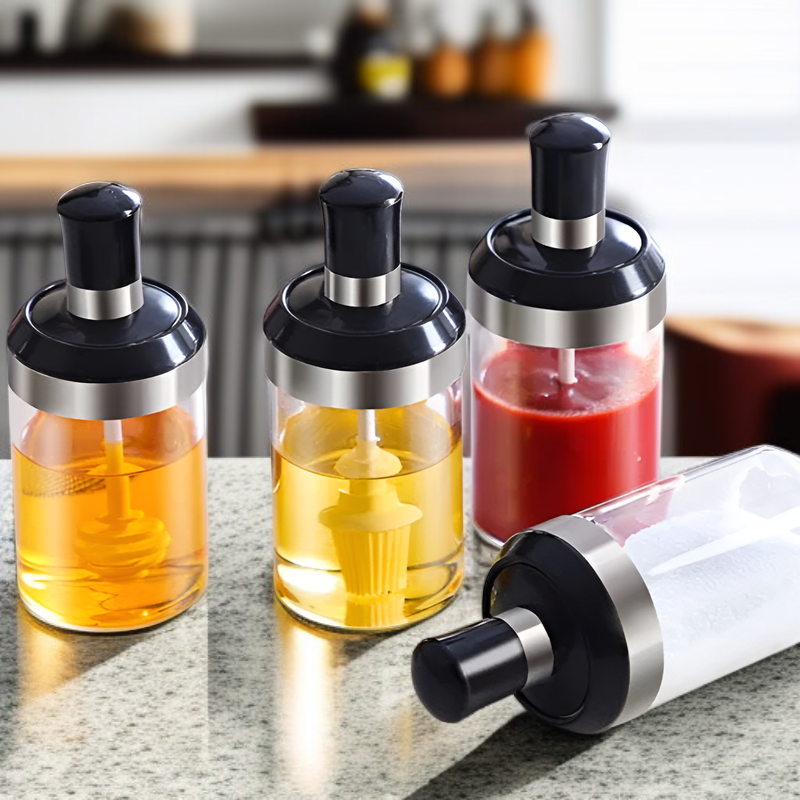 ขวดเครื่องปรุงแก้วพร้อมฝาช้อนในตัว สำหรับห้องครัว