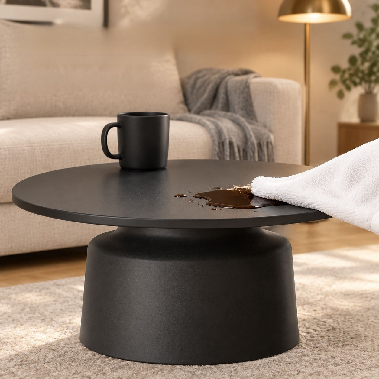 Cream-Colored Coffee Table for Living Room, Nordic-Style Iron Art Round Tea Table, Modern Minimalist