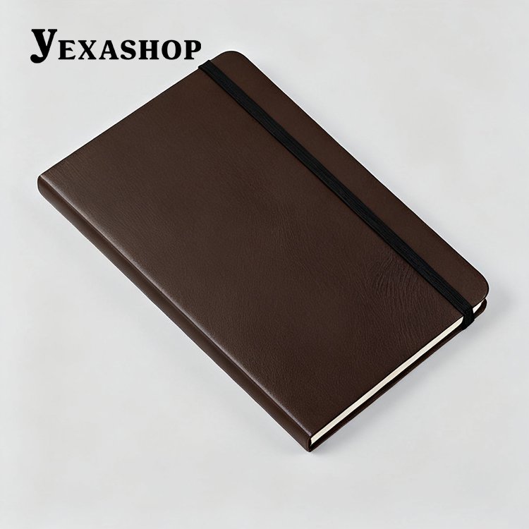 세련된 디자인의 갈색 가죽 노트북