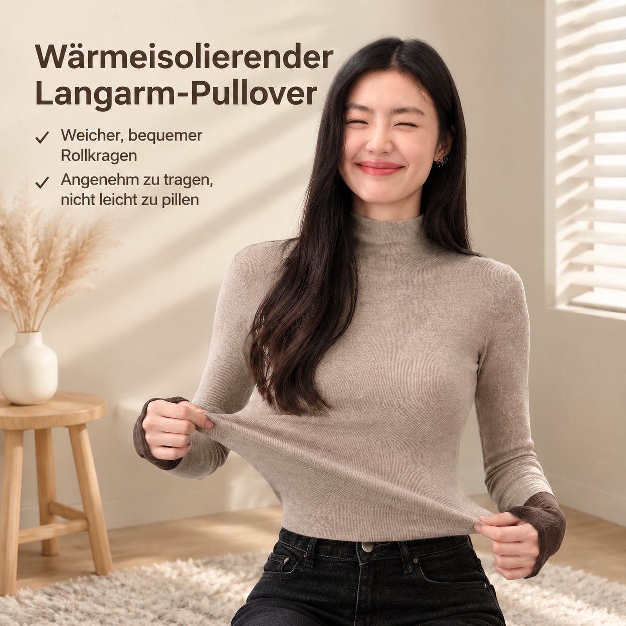 Damen Pullover mit Stehkragen und langen Ärmeln