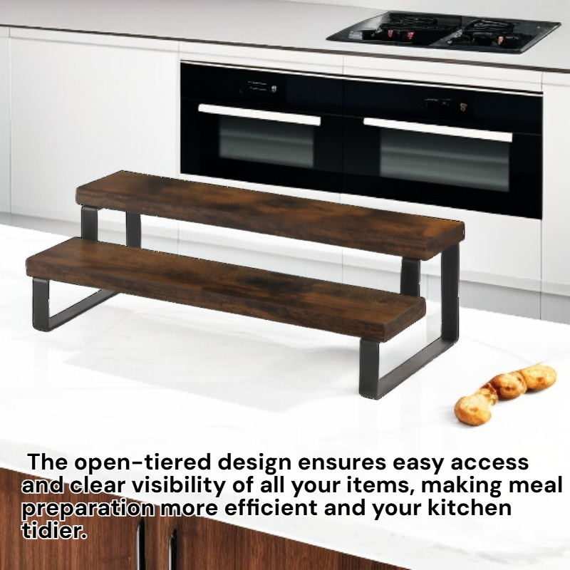 Wooden Countertop Spice Storage Display Rack Multi-Layer Kitchen Organizer