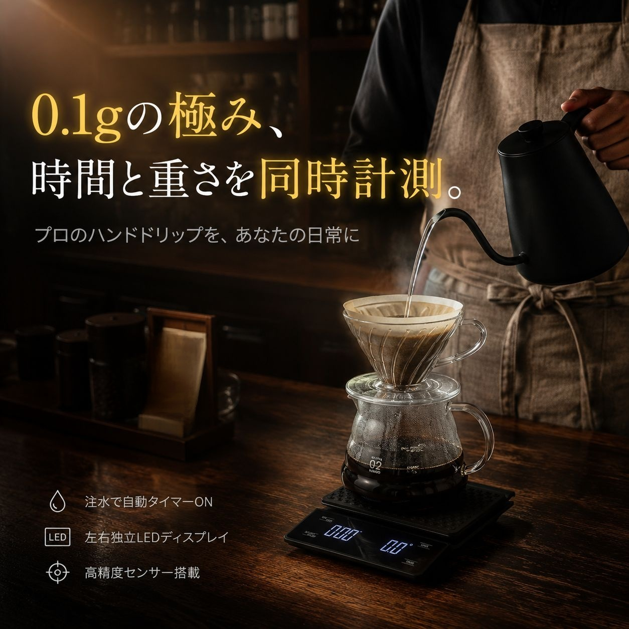 コーヒー専用01g単位電子スケール 焙煎キッチンスケール タイマー機能付き
