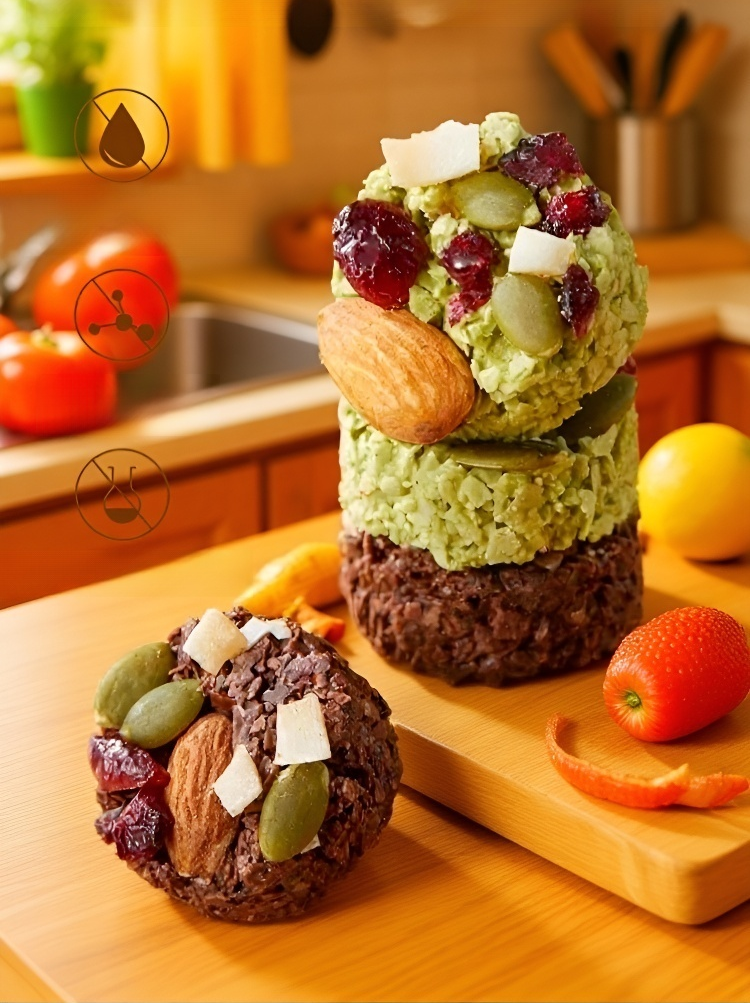 生チョコレートナッツオートクリスプの盛り付け例