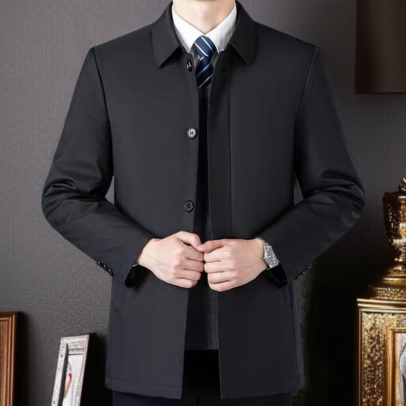 중년 남성용 비즈니스 칼라 자켓 겨울용 두꺼운 점퍼