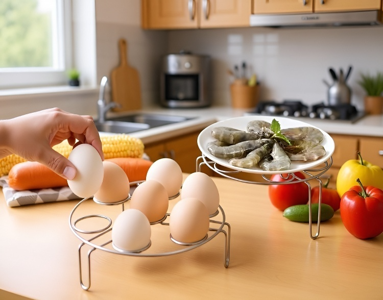Rust-resistant egg steamer with transparent lid
