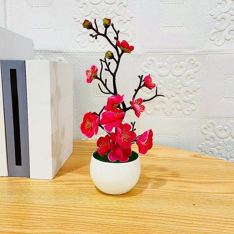 仿真梅花盆栽假花擺設