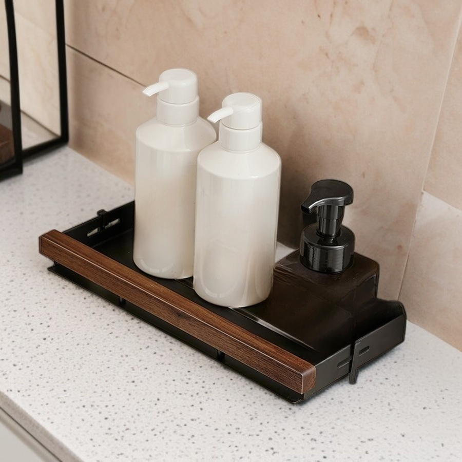 Bathroom toilet rack punch-free toilet wash basin wall-mounted tripod solid wood black walnut