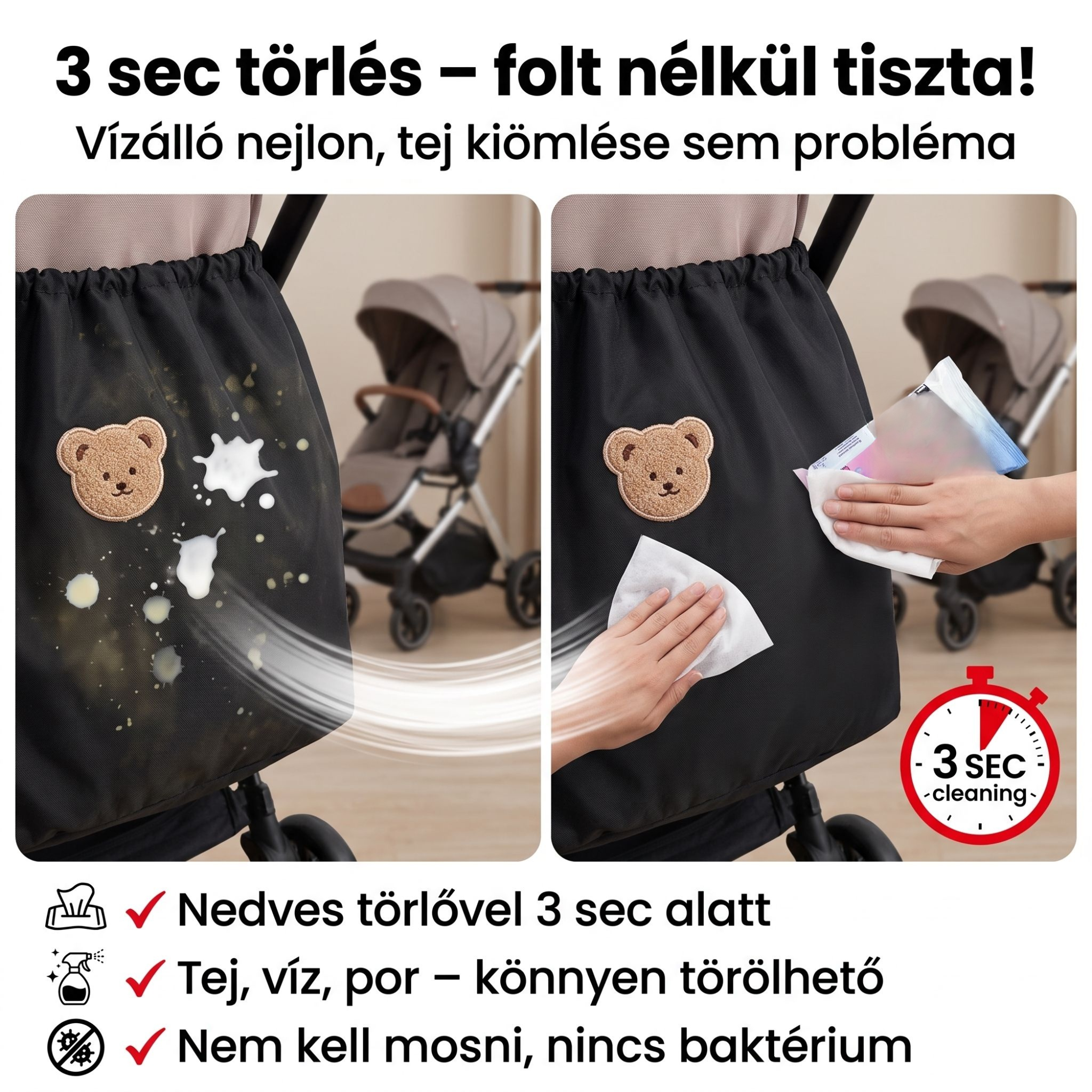 Babakocsi függő táska koreai stílusban, tároló cumisüveghez és pelenkához