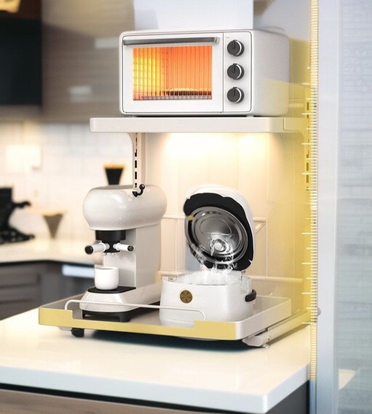 전자레인지와 밥솥을 올려놓은 다용도 선반