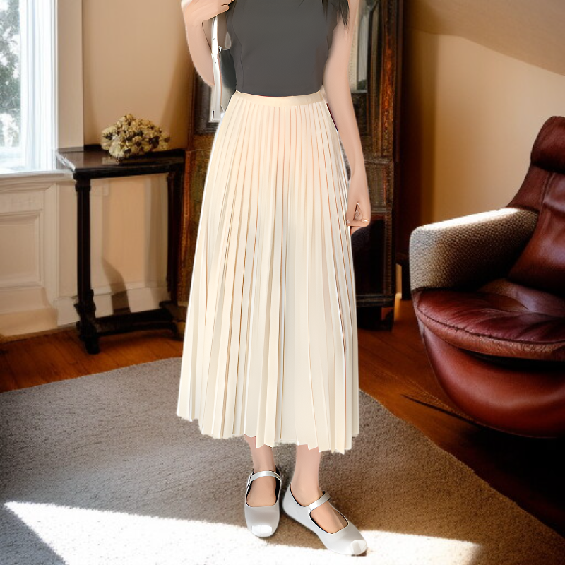 マルチカラーのプリーツミディスカート