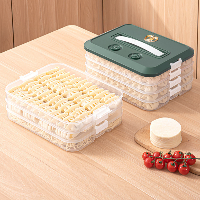 Großer, mehrlagiger, tragbarer, transparenter Frischhaltebox für Kühlschrank und Dumplings