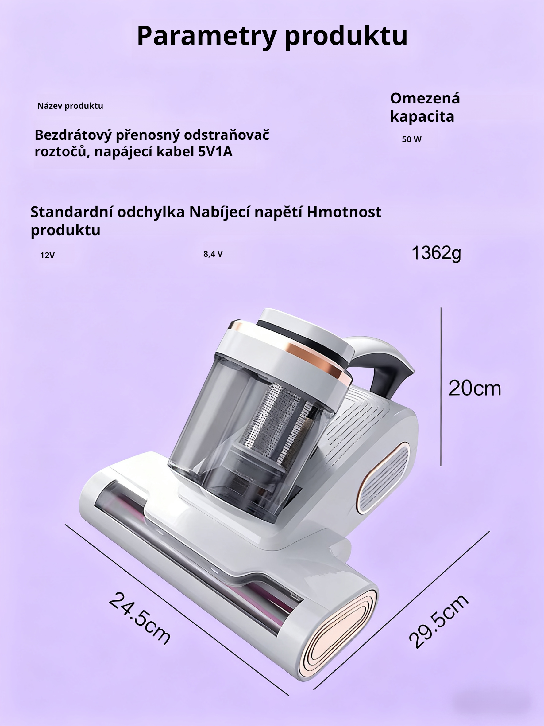 UV vysavač na roztoče s extra silným sáním, odvlhčováním a antibakteriální funkcí