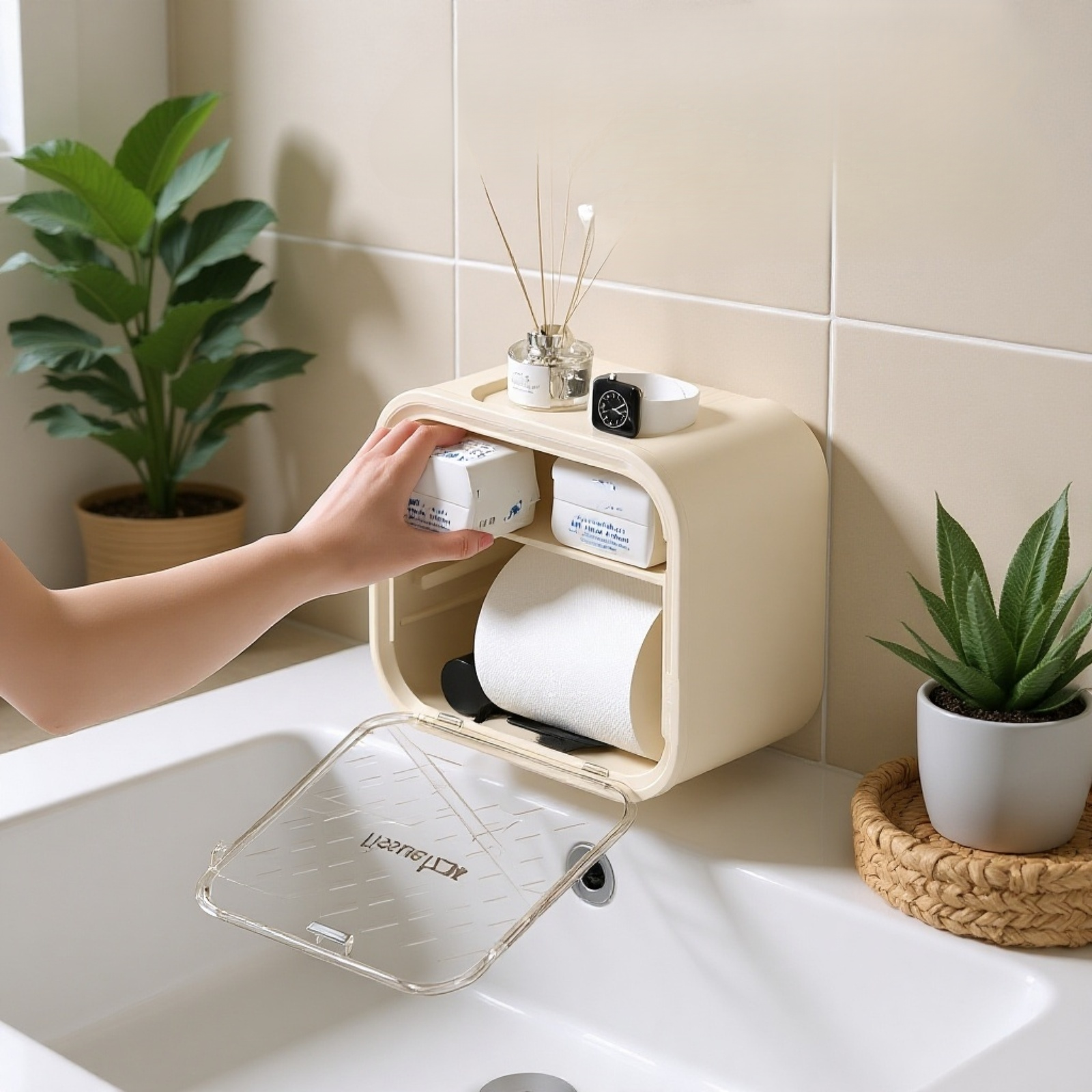 トイレットペーパーボックス、トイレットペーパーボックス、ティッシュホルダー、多機能収納ラック、ペーパーボックス、生理用ナプキン収納ボックス