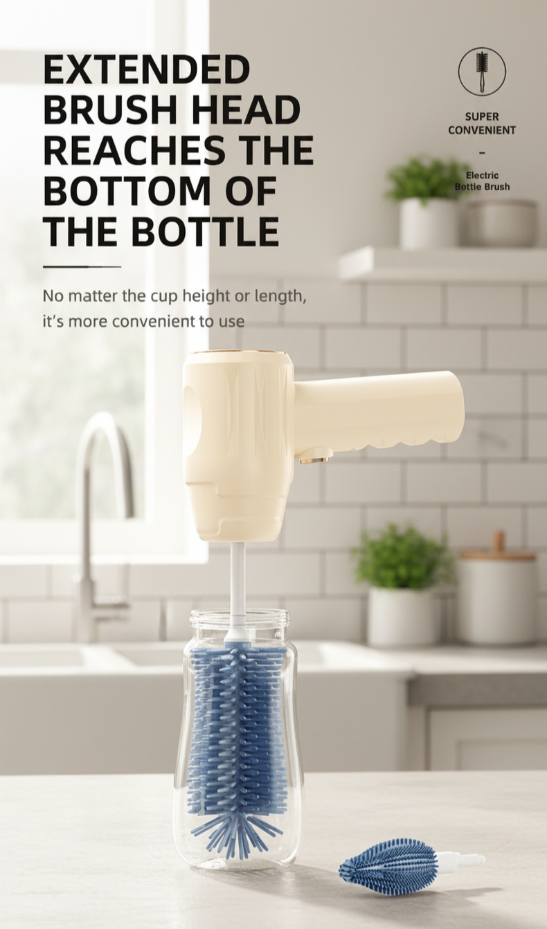 Powerful electric bottle brush for thorough cleaning