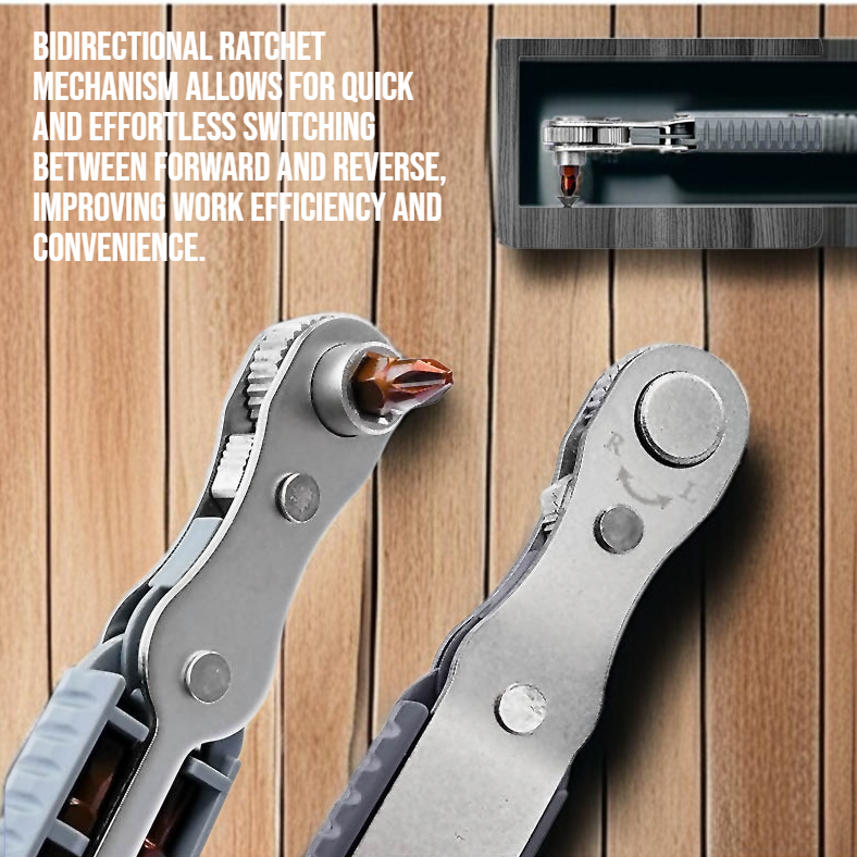 Narrow bidirectional ratchet screwdriver set