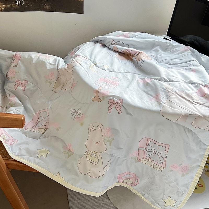ผ้าห่มบางสำหรับนักเรียนฤดูร้อน ลายหมาน้อยน่ารักสำหรับหอพัก