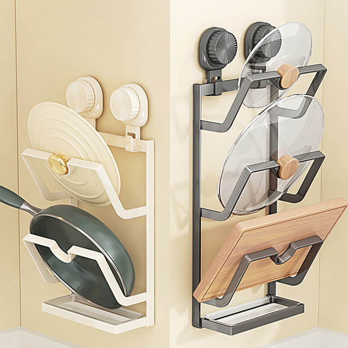 주방 다층 냄비뚜껑 수납 선반, 스테인리스 흡착식 정리대