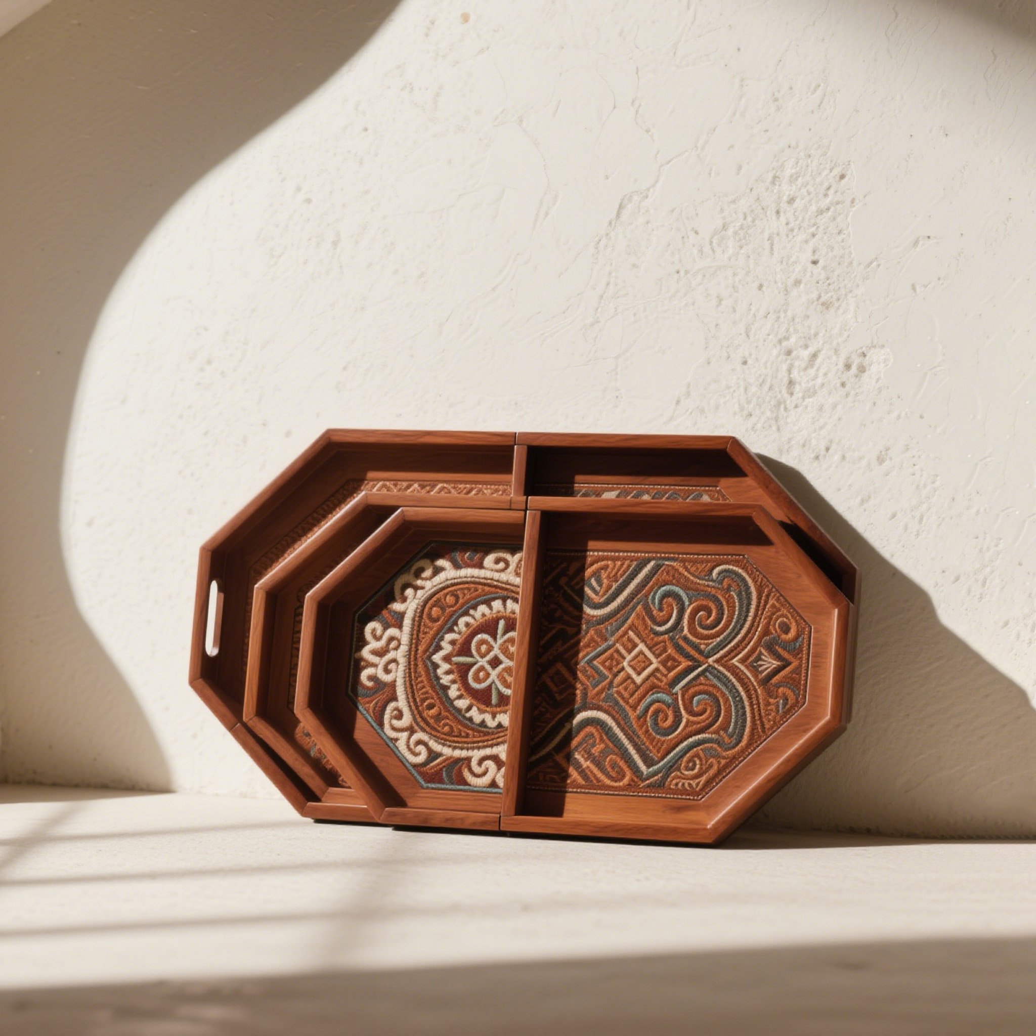 Set de 2 tăvi cu design vintage și ornamente sculptate