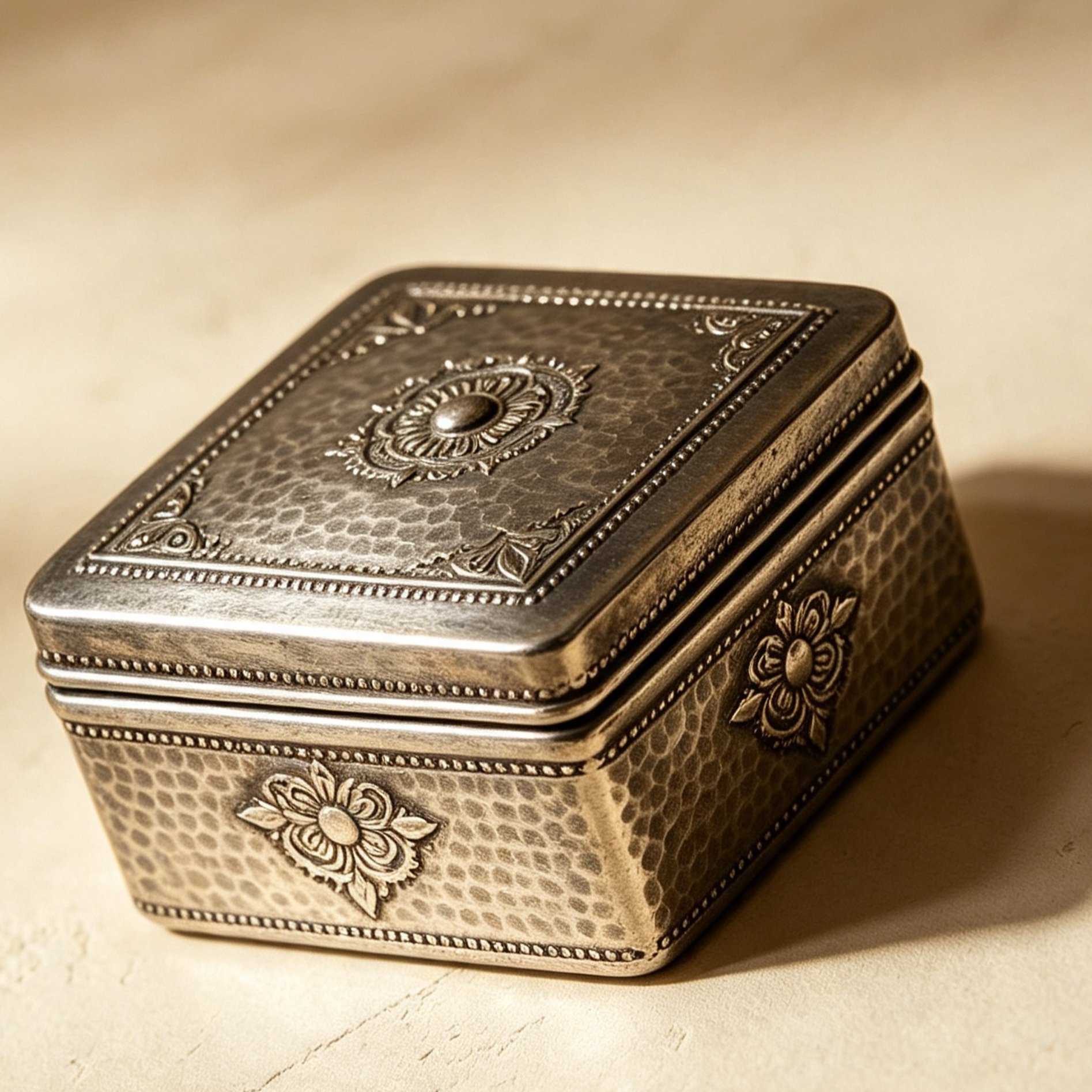 Silver carved storage box (2 pieces)