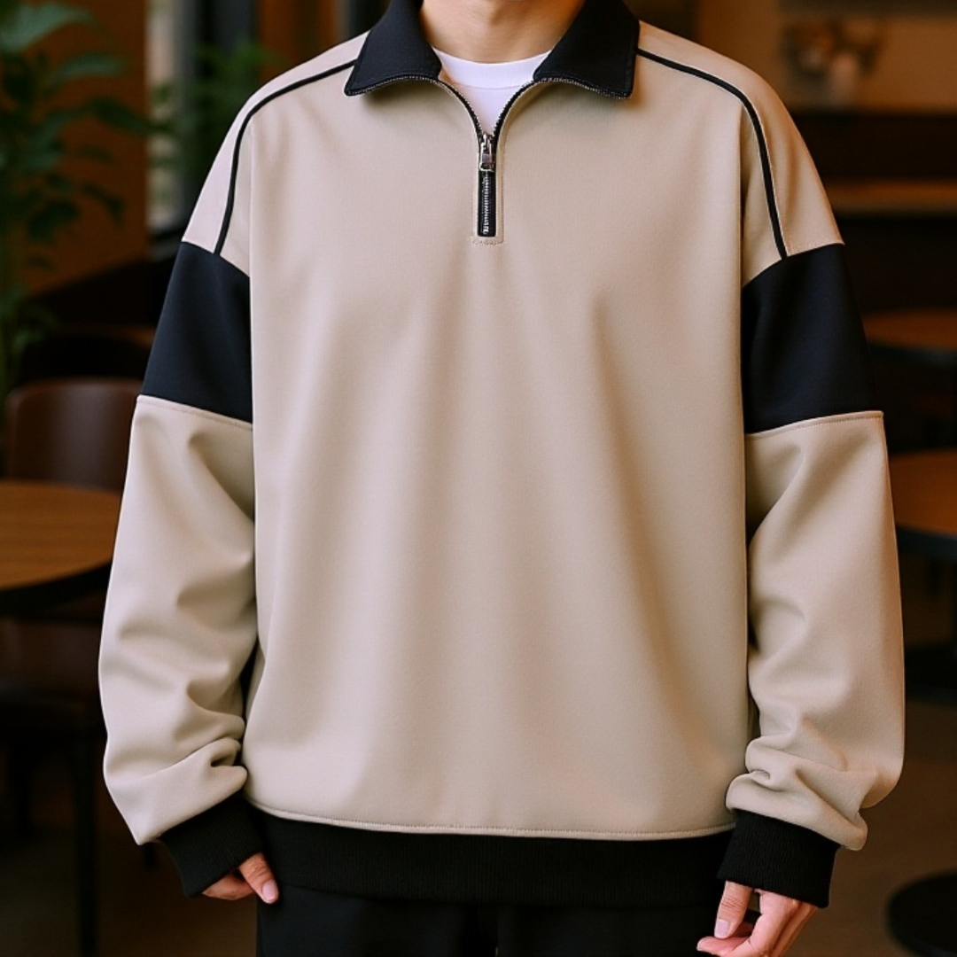 Bequemes Sweatshirt mit überschnittenen Schultern und Zipper