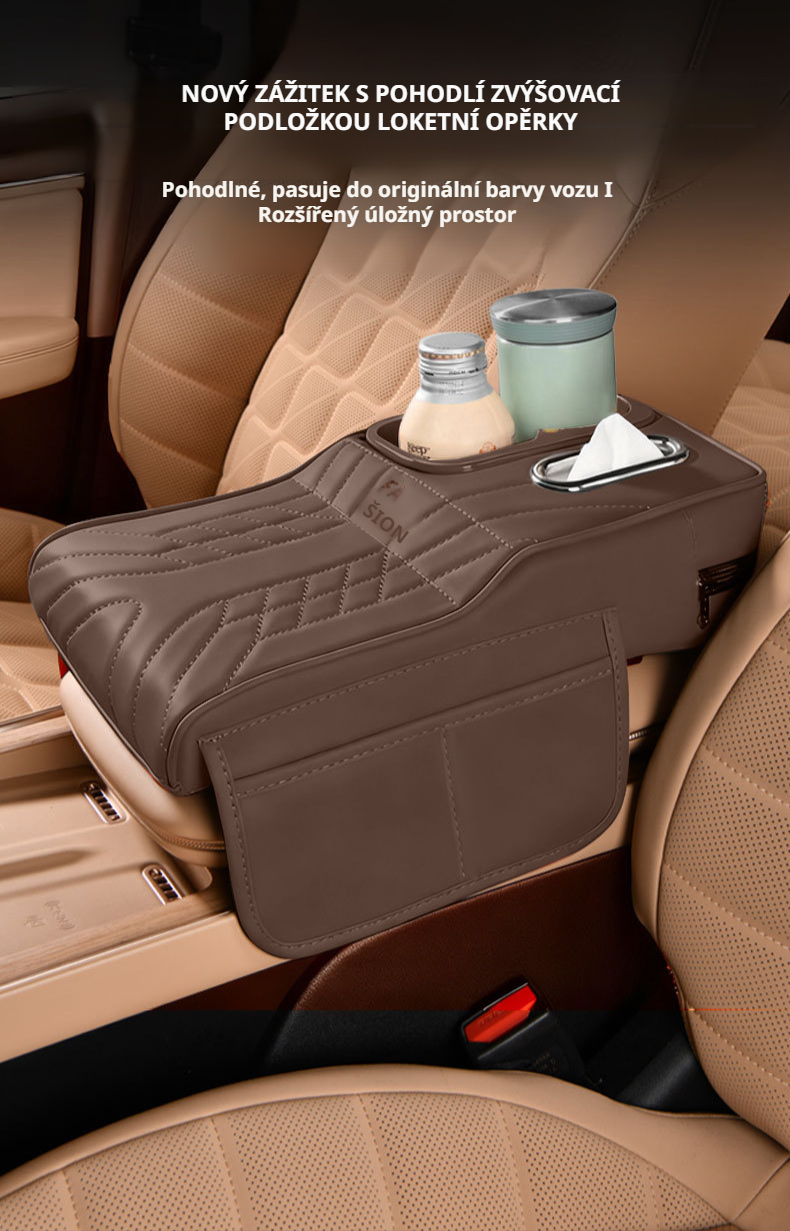 Čalouněná opěrka do auta s kapsami na drobnosti