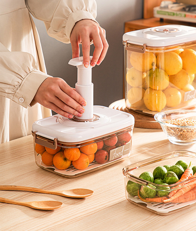 กล่องเก็บสดสูญญากาศ ปั๊มลมไฟฟ้า   โถปิดผนึก ระบายน้ำ 