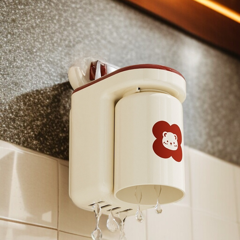펀치패드 칫솔 컵걸이 플라워 거꾸로 걸이 수납선반 물빠짐 양치컵 수납컵걸이