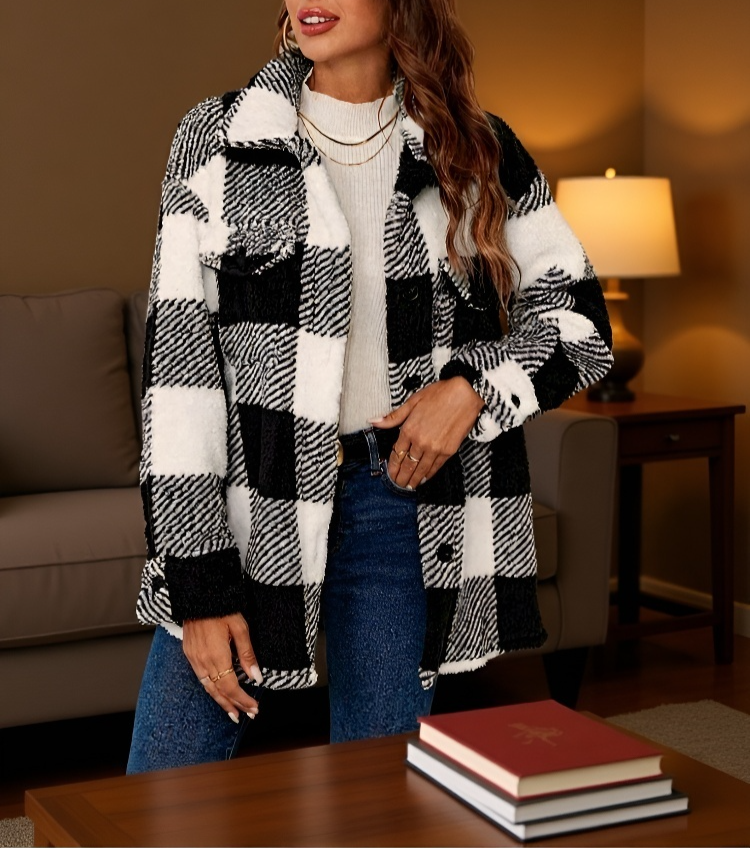 여성용 가을 겨울 퍼 코트 착용 이미지