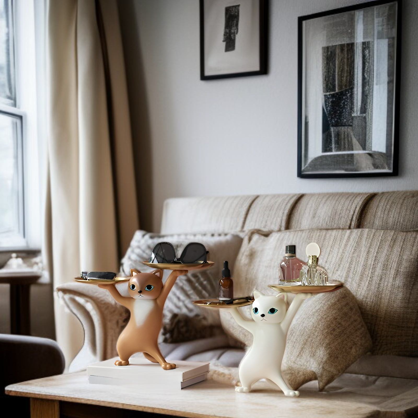 Elegantes Katzen-Deko-Tablett für Schlüssel und Schmuck – Verspieltes Wohnaccessoire für den Tisch