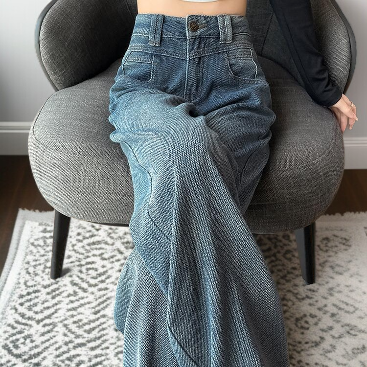 하이웨스트 슬림 와이드 팬츠 일자핏 데님 팬츠 여자 별 와이드 팬츠