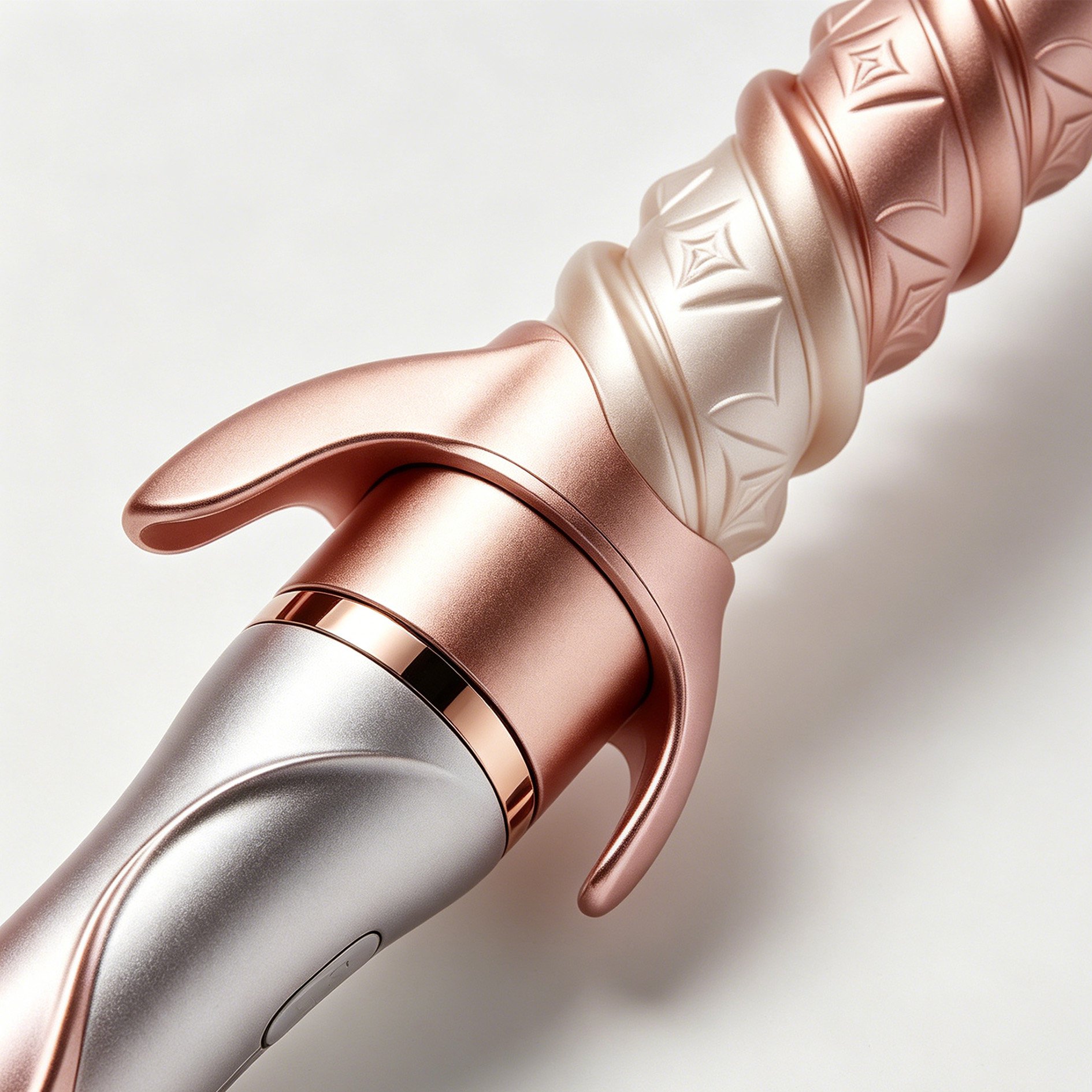 Woman styling hair with temperature control curling wand
