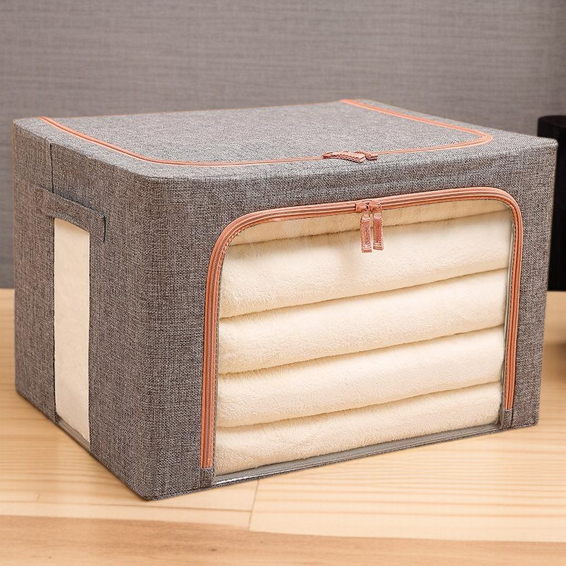 Foldable Double Window Cotton Linen Steel Frame Clothing Storage Box